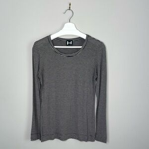 H by Bordeaux Black and Cream Micro Striped Long Sleeve Tee